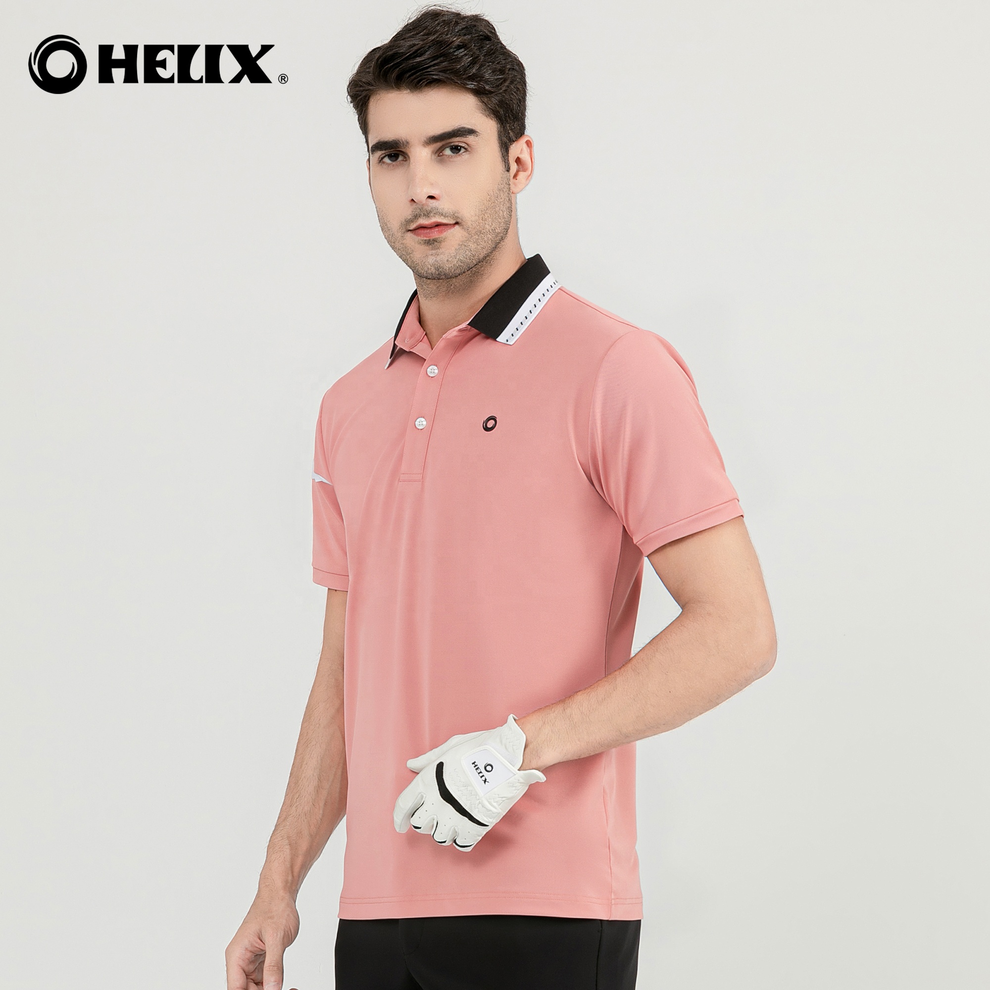 Helix Men&#39;s Polo Shirt Quick Dry Performance Short Sleeve Golf Polo Shirt Grayish Blue/pink
