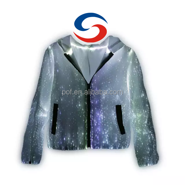 Luminous Zip Up Women Men Jacket Hoodie Costume Coat Fiber Optic Hoodie With Led Light 