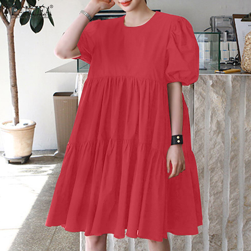 ZANZEA Women Summer Sundress Holiday Travel Fashion Club Beach Tiered Mini Dress